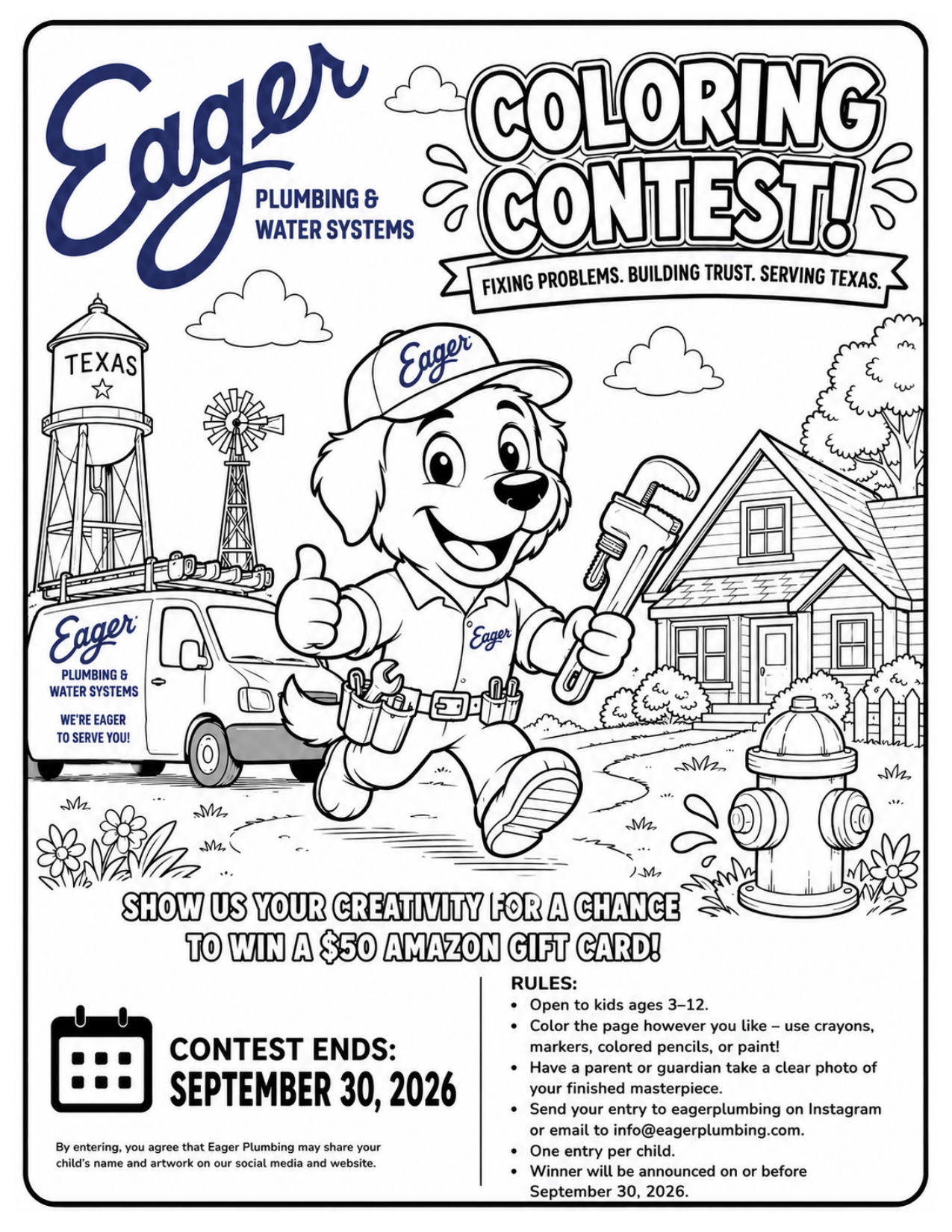 Eager Plumbing coloring page contest &ndash; printable coloring sheet